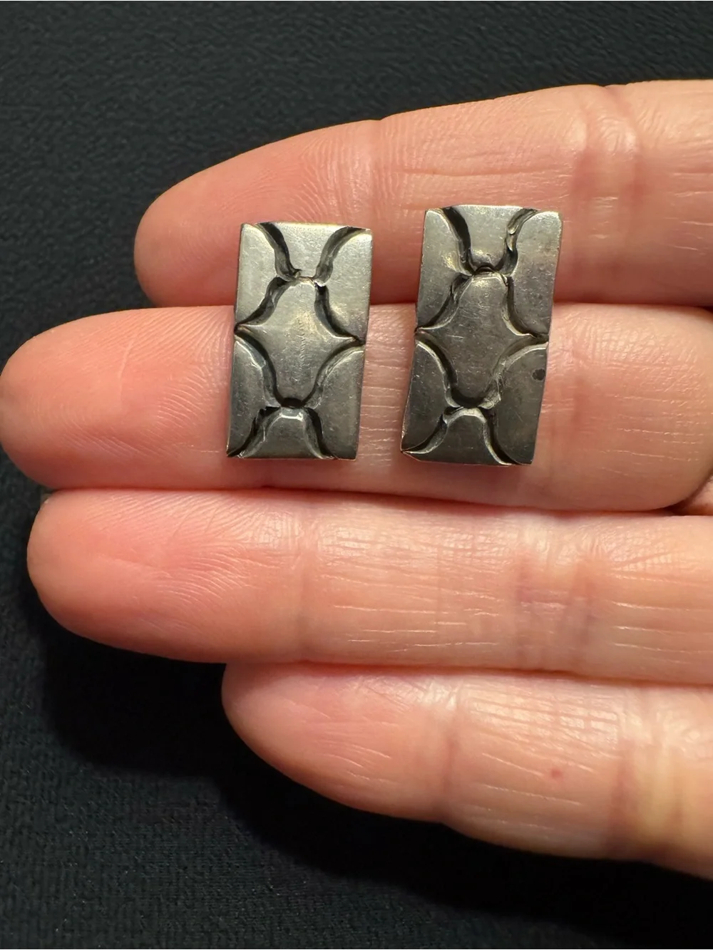 Vintage Taxco Mexico 925 Sterling Silver Modernist Geometric Stud Earrings
